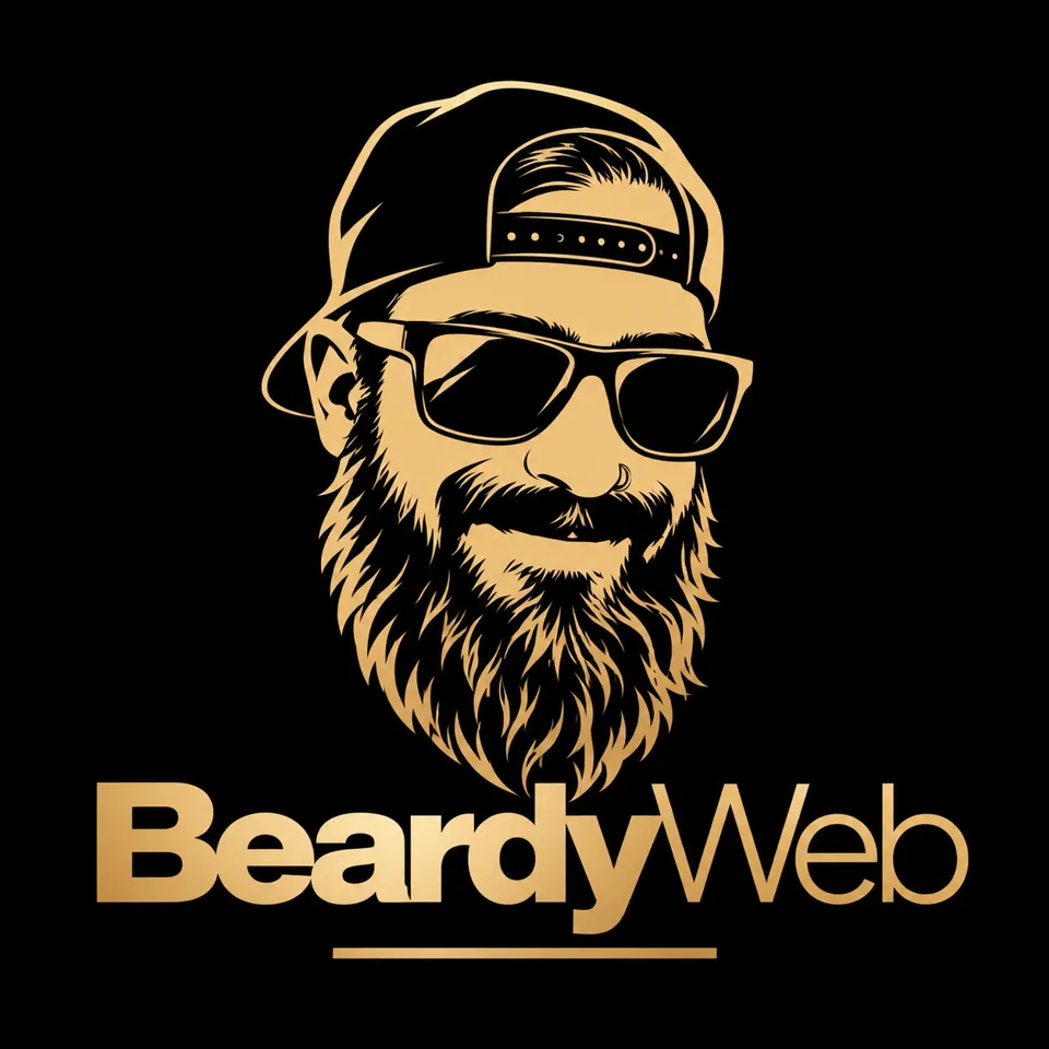 BeardyWeb logo: a gold illustrated bearded face in a backwards cap and sunglasses above the BeardyWeb wordmark